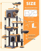 Taoqimiao 83In Heavy Duty Cat Tree, Suitable 20lb+ Large Cats, XXL-Cat Tower for Indoor Cats Large Adult, 2 Luxurious Cat Cando with 8 Scratching Posts,Oversized Metal Hammocks,Smoky Gray MS032G