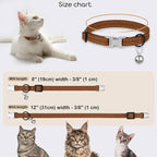 Leather Cat Collar with Buckle and Removable Bell - Non Breakaway Adjustable Soft Safety Small Pet Collars for Girl Boy Cats Kitten (Brown)