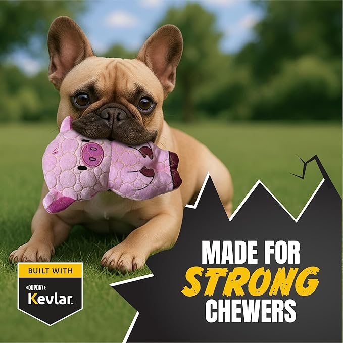 Bite Force -Durable & Strong Dog Toy Peppa Pig with Squeaker, Kevlar-Reinforced for Aggressive Chewers for Small Medium Large Dogs - Pink.