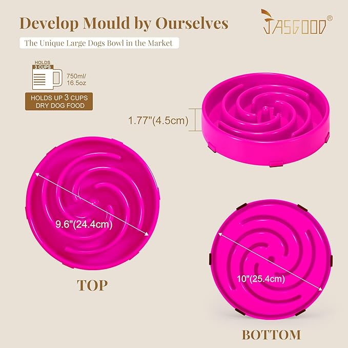 JASGOOD Slow Feeder Dogs Bowl for Large Medium Dogs,Anti-Gulping Pet Slower Food Feeding Bowls Stop Bloat,Preventing Choking Healthy Design Dogs Bowl, R-rose red