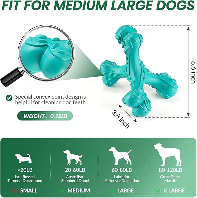 Dog Chew Toys for Aggressive Chewers Large Breed,Indestructible Bones Toy，Durable Cleaning Toothbrush Natural Rubber Dog Toys… (Blue)