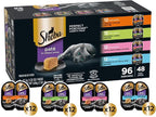 Sheba Perfect Portions Wet Cat Food Pate Savory Chicken, Roasted Turkey, with Sustainable Salmon, and Tender Whitefish & Tuna Variety Pack, 2.6 oz. Twin-Pack Trays (48 Count, 96 Servings)