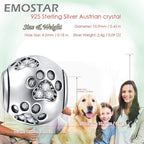 EMOSTAR Dog Paw Print Charms with Various Birthstone Crystals, 925 Sterling Silver Pawprint Beads for 3mm Snake Chain, Pet Lover Gifts for European Women Bracelet