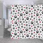Dog Paw Print Shower Curtain Pet Lovers Cute Kitten Cat Footprint Red Love Heart Abstract Geometric Drawing Style Animal Decor Boys Girls Polyester Fabric Bathroom Curtain 70 x 70 Inch