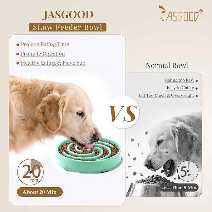 JASGOOD Slow Feeder Dogs Bowl for Medium Dogs,Anti-Gulping Pet Slower Food Feeding Bowls Stop Bloat,Preventing Choking Healthy Design Dogs Bowl, O-pea green