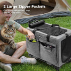 Pecute Cat Carrier with Wheels,Steel Wire Frame Cat Carrier, Stable Pet Trolley Bag for Cats, Pet Handbag and Stroller Bag, Portable Cat Carrier Bag for Car Travel Bus Subway, L, Grey