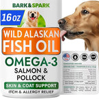 BARK&SPARK Omega 3 Fish Oil for Dogs - w/Wild Alaskan Salmon Oil for Dogs, Fish Oil Liquid Supplement for Pets, EPA+DHA Fatty Acids, Skin&Coat Support - Itch&Allergy Relief, Joint, Immune&Heart Health