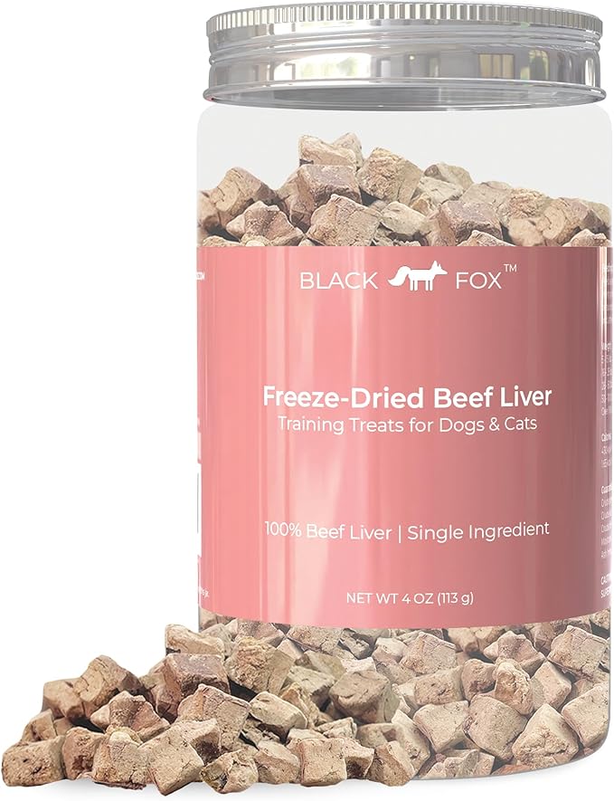 BLACK FOX Freeze-Dried Beef Liver Training Treats for Dogs and Cats | 260 Treats, 4oz, Single Ingredient, Raw Healthy, All Natural, Human Grade, Recyclable Packaging