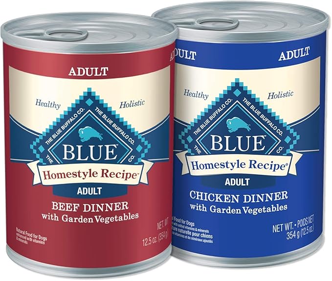 Blue Buffalo Homestyle Recipe Natural Adult Wet Dog Food Variety Pack, Chicken & Beef 12.5-oz Can (24 Count- 12 of Each Flavor)