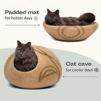 MEOWFIA Cat Cave – Premium Felt Cat Bed for Indoor Cats, Handmade 100% Merino Wool (Light Shades) (Large, Beige)