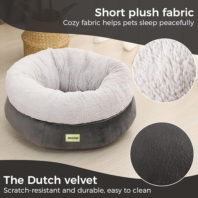 Cat Bed for Indoor Cats,Round Cat Bed for Small Pets,Washable Pet Bed with Non-Skid Bottom,Pet Bed for Puppy and Kitty,19 Inches,Deep Grey