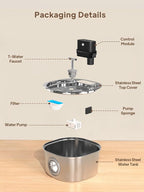 Voluas Stainless Steel Cat Water Fountain: 108oz/3.2L 3-Modes Pet Drinking Fountain Wireless Indoor Cordless Kitty Super-Silent Sensoring Fountain with Dual Water Outlet