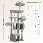Globlazer Sturdy Cat Tree, 68-inch Large Cat Tower for Indoor Adult Cats 20 lbs Heavy Duty Cat Tree for Big Cats with Extra Large Platform, 5 Scratching Post, S68, Cloud Grey