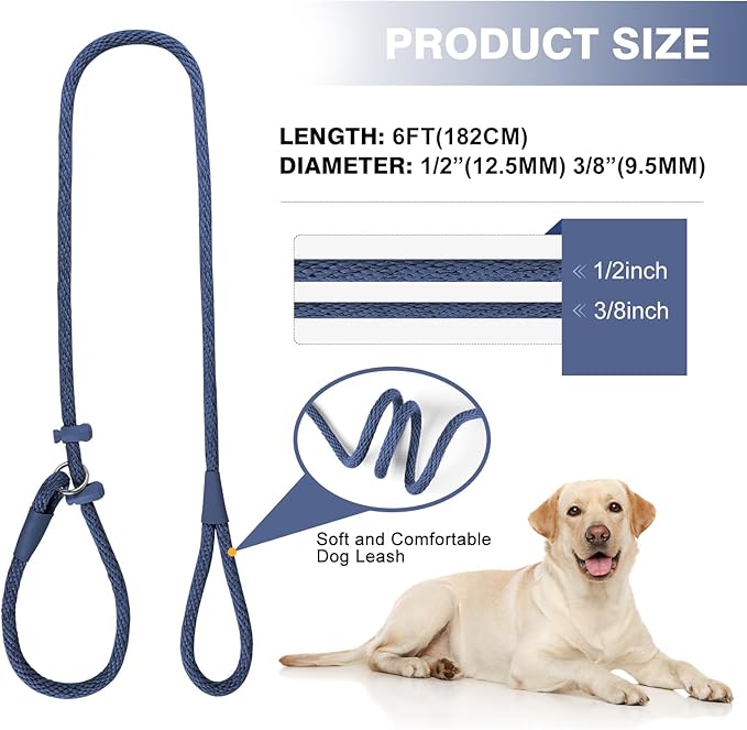 Lynxking Dog Leash Slip Lead Reflective Breathable Rope Comfortable Strong No Pull Slip On Pet Training Lead for Dogs