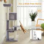 PETEPELA Cat Tree for Large Cats up to 30 lbs, 58" Heavy Duty Cat Tower with Reinforced Scratching Posts[ φ3.1”], Large Hammock, Spacious Condo & Top Perch, Sturdy Cat Furniture for Maine Coons, Grey