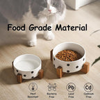 Petygooing Ceramic Dog Bowl Set with Stand - Cat & Dog Food and Water Bowl, Medium Size - Anti-Slip, 28 OZ / 3.6 Cups, Black Dot