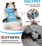 Halypet Cat Harness and Leash Set for Walking, Escape Proof Adjustable Vest Harness with 3-in-1 Integrated Buckles, Easy Control Soft Breathable Mesh with Reflective Strips for Cats, M, Ocean Blue