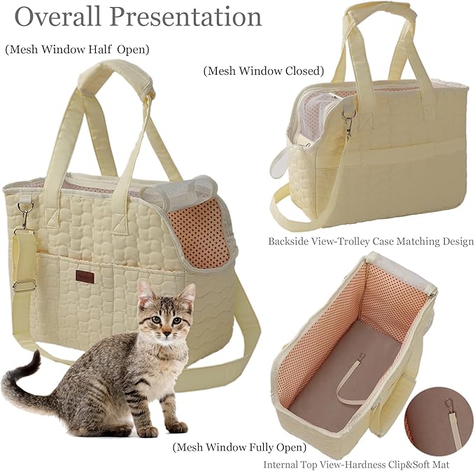 Small Puppy Carriers Bag Cat Purse,Recommand for Lazy/Gentle Adult Pets,Fashion Woman Dogs Totes Lightweight Pups Kitties Bunny Go to Vet Picnic Outdoor (Light Yellow)