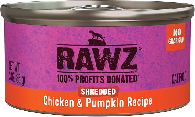 Rawz Natural Premium Shredded Canned Cat Wet Food - Grain Free Made with Real Meat Ingredients No BPA or Gums - 3oz Cans - 18 Count (Chicken & Pumpkin)