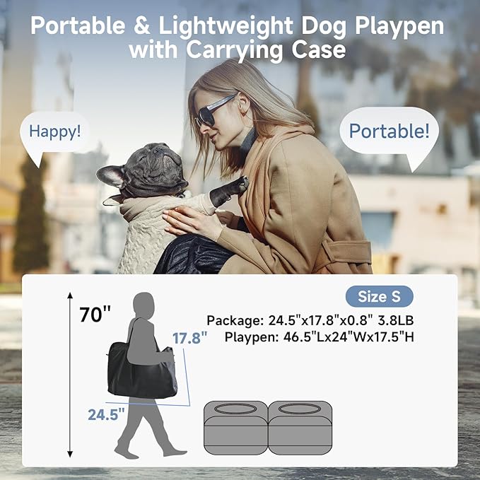 2-in-1 Dog Playpen, 46.5'' Pop Up Cat Puppy Pet Playpens Indoor/Outdoor Cats Enclosed, Cat Dog Tent Crate Cage Kennel, Portable Playpen for Kitten, Small Animals Play Pen(No Divider, Unified Space)