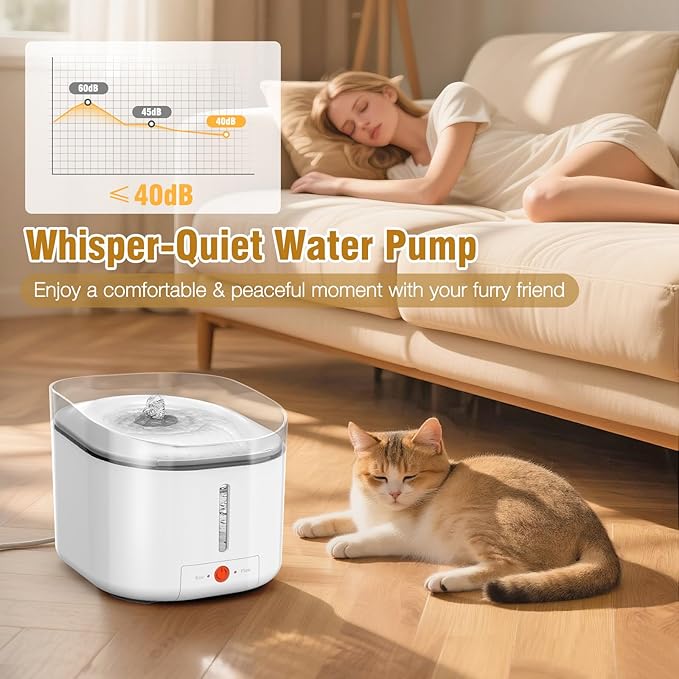 Sharper Image Water Fountain for Cats with UV Light, 3L Quiet Pump Cat Water Fountain, Five Layers Filtration System Cat Drinking Fountain Power Adapter, 3pcs Replacement Filter Sponges