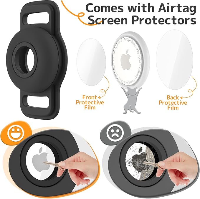 Airtag Dog Collar Holder: 3 Pack Soft Silicone Air Tag Holder for Pet Dogs Cats Collar, Sturdy AirTag Dog Tracker Protective Case, Pet Friendly Accessories Compatible with Apple Airtag, Black