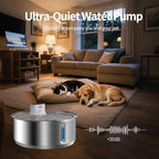 Stainless Steel Large Dog Water Fountain, 2.1Gal/8L Wireless Battery Operated Large Dog Water Bowl Dispenser Motion Sensor Water Fountain Bowl Inside with 13 Filters and 2 Ultra Quiet Pumps