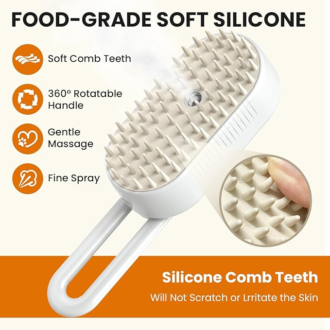 4 in 1 Cat Steam Brush for Shedding, Rechargeable Steam Brush with Foldable Handle, for Cats and Dogs Massaging and Cleaning, Multifunctional Hair Removal Comb (White)