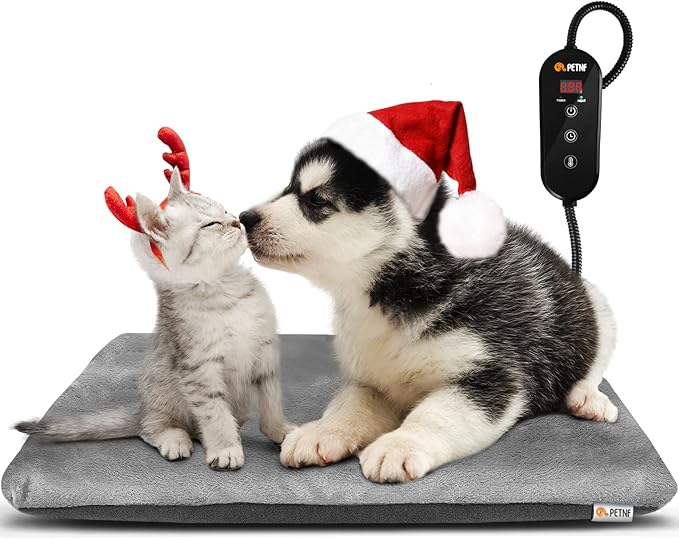 Outdoor Pet Heating Pad for Cats Dogs,Upgraded 6 Levels Adjustable Temp Cat Heating Pad with Timer,Electric Cat Heated Pad Mat for Dog Cat House,Waterproof Heat Pet Cat Bed with 6.69ft Chew Proof Cord