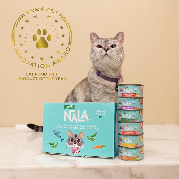 LOVE, NALA - Natural Adult Cat Wet Food - Pate Variety Pack - Tuna, Chicken, Tuna and Salmon - Grain Free, Non-GMO, Fiber Blend, Minerals, Vitamins - 12 Pack 2.1 lbs.