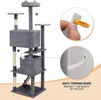 MoNiBloom Cat Tree, 77 Inch Cat Tree Tower with 2 Condo, Tall Cat Tower with Scratching Post, Cat Climbing Tower, Cat Tree for Indoor Cats, Smoky Grey