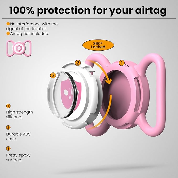 Waterproof AirTag Dog Collar Holder for Apple Tracker Pink