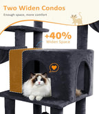 Cat Tree Large Cat Tower Tree 68" Multi-Level Cat Tower for Indoor Cats with Sisal Scratching Posts, Widen Cat Perche, Square Hammock, 2 Widen Condos, Scratching Posts, Grey