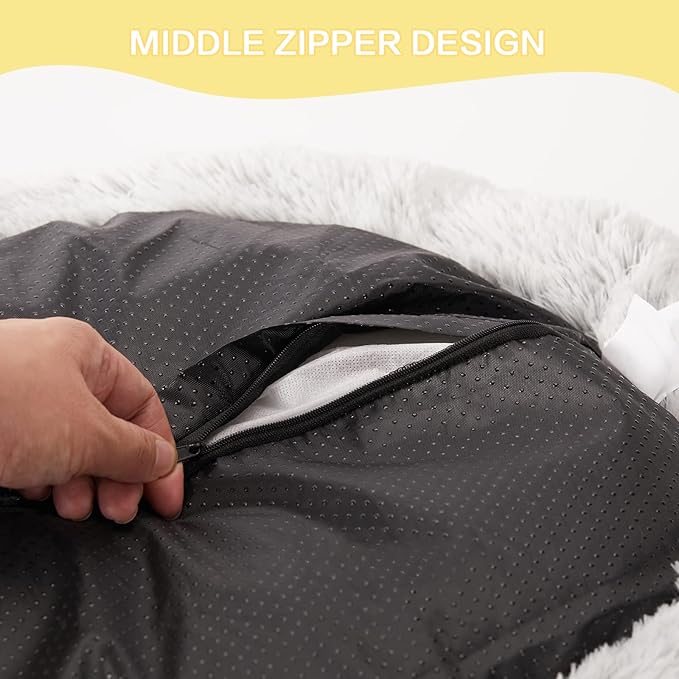 Bedfolks Calming Donut Extra Large Dog Bed, 45 Inches Round, Anti-Anxiety Plush, Washable with Non-Slip Bottom (Light Grey)