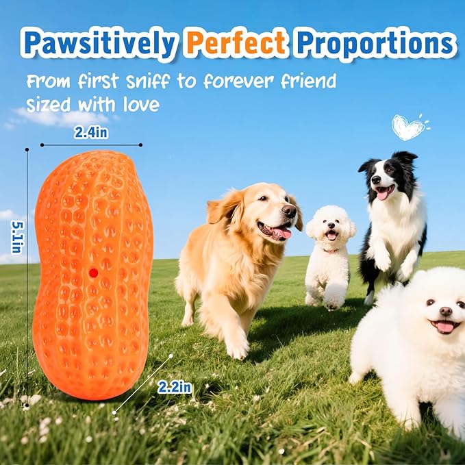 Nobleza Squeaky Dog Toys Interactive, 4 Pack Peanut Chew Ball for Pet Teeth Cleaning Puppy Squeaky Chew Toy, Durable for Medium Large Small Breeds Puppy Teething Chew Toy