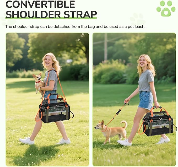 Lekereise Top Expandable Pet Carrier TSA Airline Approved Soft Sided Underseat Up to 15lbs Travel Carriers for Small Cats and Dogs with Convertable Dog Leash and Anti-Scratch Mesh