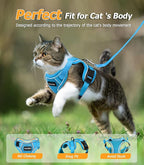 Halypet Cat Harness and Leash Set [MAX Safety 4th-Gen Upgrade] Escape Proof Adjustable Cat Leash Comfortable Soft Vest Easy to Wear Kitten Harness with Reflective Strip for Cats Walking, M SkyBlue