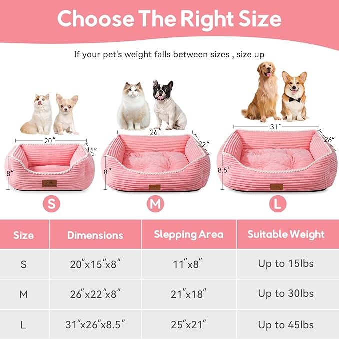 Rectangle Dog Bed for Large Medium Pets Indoor Outdoor with Removable Mat,Machine Washable Sleeping Sofa Non-Slip Bottom Breathable Soft Puppy Bed Durable Orthopedic Calming Pet Cuddler(Large, Pink)