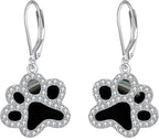 Paw Print Earrings Sterling Silver Leverback Dog Paw Earrings Puppy Paw Drop Dangle Earring for Women Girls