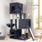 Globlazer Cat Tower for Indoor Cats, 52in Multi-Level Heavy Duty Cat Tower with 4 Scratching Posts, Ladder, Sturdy Cat Tree with 3 Cat Condos for Adult Cats Kittens, Hanging Basket, F52B, Dark Grey