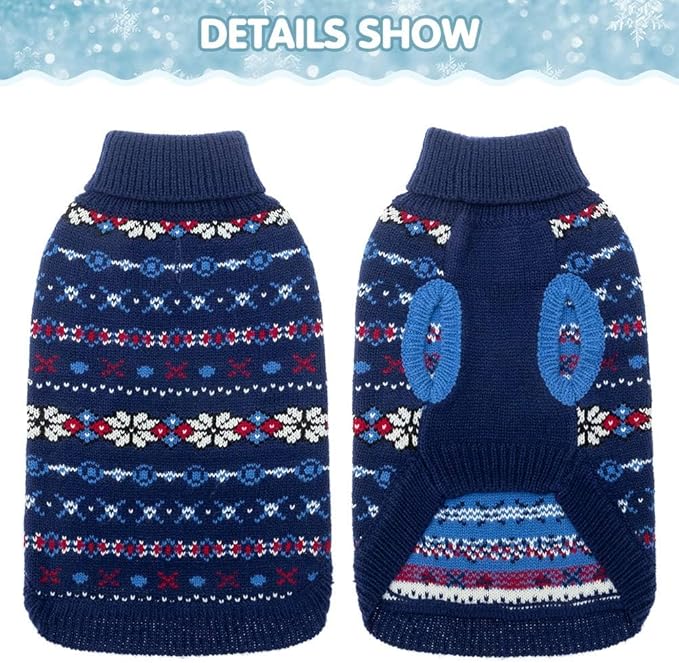 BINGPET Dog Sweater - Christmas Winter Warm Dog Clothes - Turtleneck Sweater for Small Medium Large Dogs - Classic Snowflake Doggy Knitwear Clothes