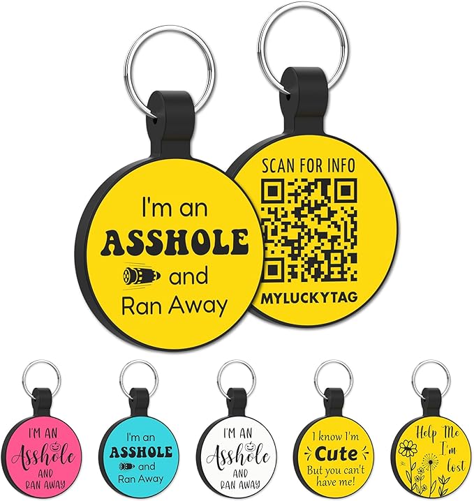 MYLUCKYTAG QR Code Silicone Pet ID Tag for Dogs and Cats, Online Profile, Location Alert Email, Digital Tag, Quiet and Durable Collar Tag, Engraved