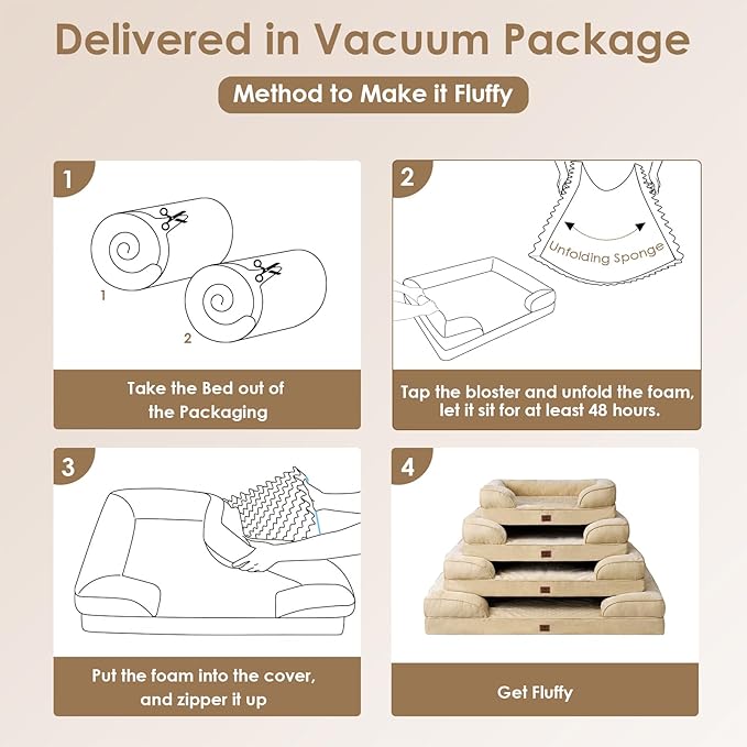 EHEYCIGA Orthopedic Dog Beds for Large Dogs, Waterproof Memory Foam Large Dog Bed with Sides, Non-Slip Bottom and Egg-Crate Foam Pet Couch Bed with Washable Removable Cover, Greige