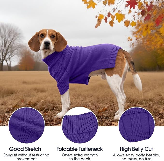 IECOii XXL Dog Sweater,Thermal Knit Big Dog Sweater with Sleeve,Pet Turtleneck Doggy Sweatshirt for Extra Large Dogs Boy Girl,Stretchy Large Dogs Cold Weather Outfit Pitbull Clothes,(Purple,XXL)