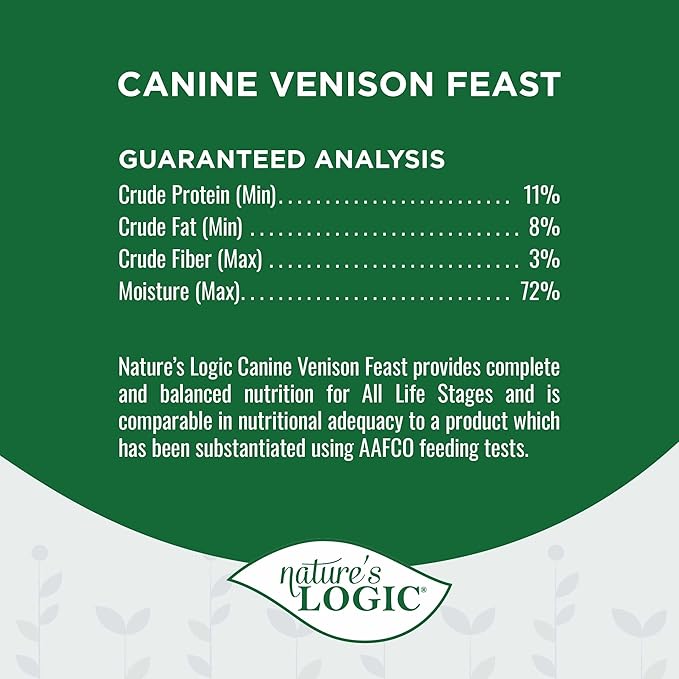 Nature's Logic Grain-Free Canned Dog Food - 95% Animal Proteins - 100% Natural Wet Dog Food Cans - No Common Allergens - All Life Stages - Ideal for Sensitive Dogs - Venison (13.2 oz, 12 pack)