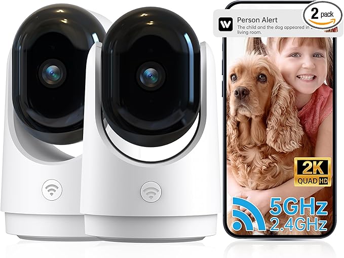 Security Camera Indoor Cam-2K 360° WiFi Cameras for Home Security,Pan & Tilt,Pet/Dog/Baby Camera with Phone app,2-Way Audio,Night Vision,24/7 Cloud & Micro SD Card Storage 2 Pack