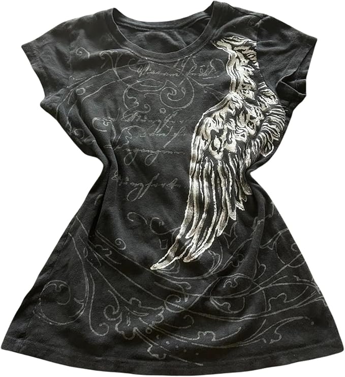 Women Y2K Graphic T-Shirts Summer Short Sleeve Punk Gothic Tee Tops Vintage 90s Aesthetic Emo Clothes Streetwear