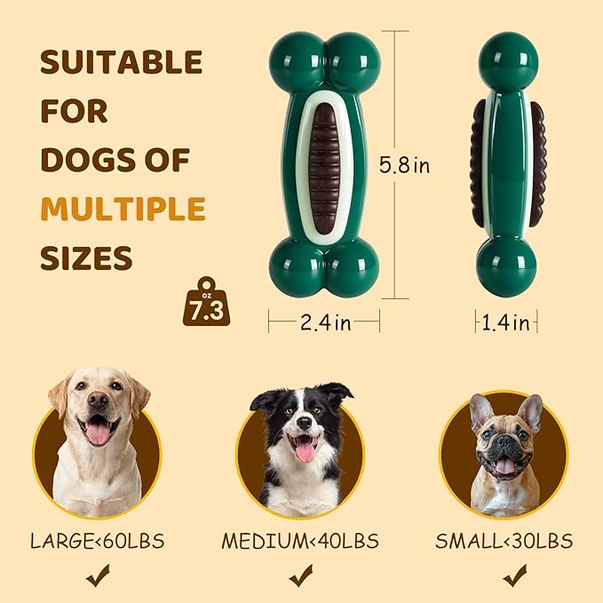 Dog Toys for Aggressive Chewers: Dog Treat & Chew Toys, Long-Lasting Interactive Dog Toys to Keep Them Busy, Indestructible Dog Enrichment Bones for Small Medium Large Breeds, Beef Flavor