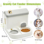 Fhiny Gravity Cat Feeder and Water Dispenser, 2 in 1 Gravity Feeder Cat Dry Food & Waterer Removable Ceramic Bowl Pet Food Storage Self Feeding Station for Indoor Cat Kitten Puppy Easy Clean (Grey)