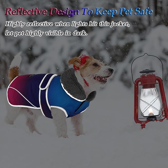 Dogcheer Dog Coat, Christmas Dog Jacket Waterproof Pet Winter Coat for Cold Weather, Reflective Adjustable Puppy Snow Jacket Fleece Sweater for Small Medium Large Dogs - Gradient Blue-red, 3XL